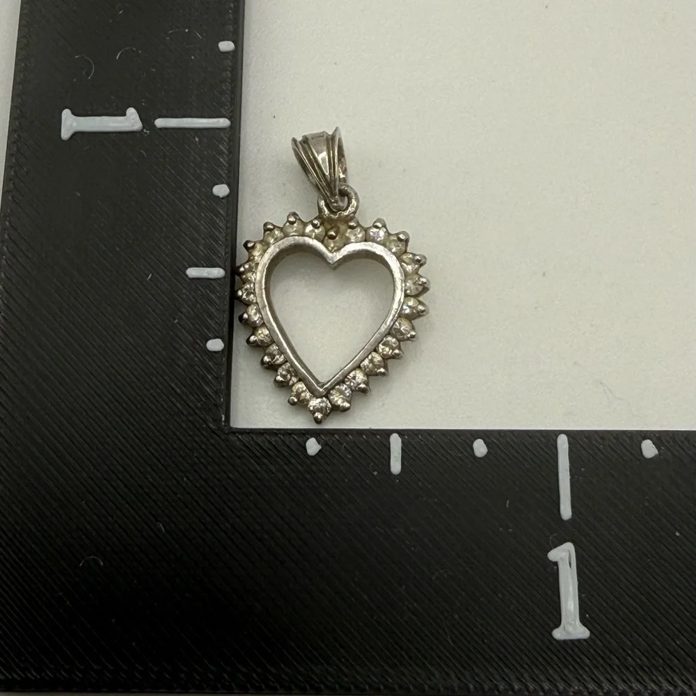 Vintage Sterling Silver Rhinestone‎ Heart Pendant